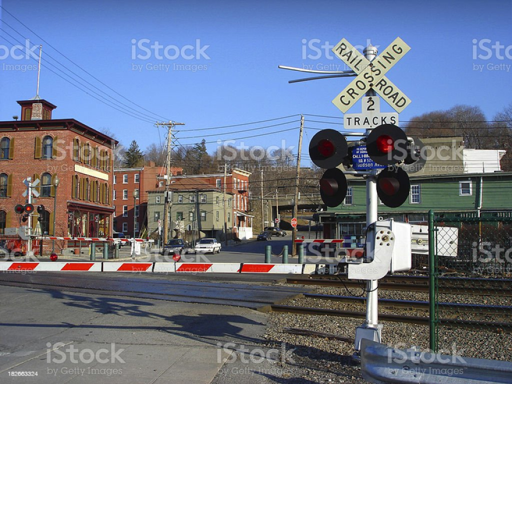 small city railroad crossing