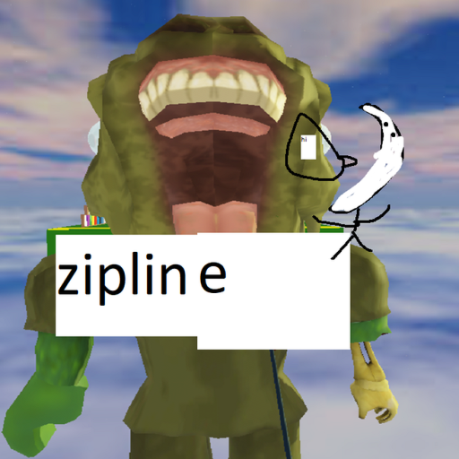 Zipline ride into a freaky zombie guy 